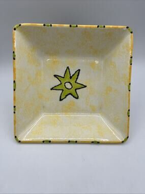 Hand Painted Ceramic Spanish Trinket Dish 8" Square Yellow/Orange, Pre-owned